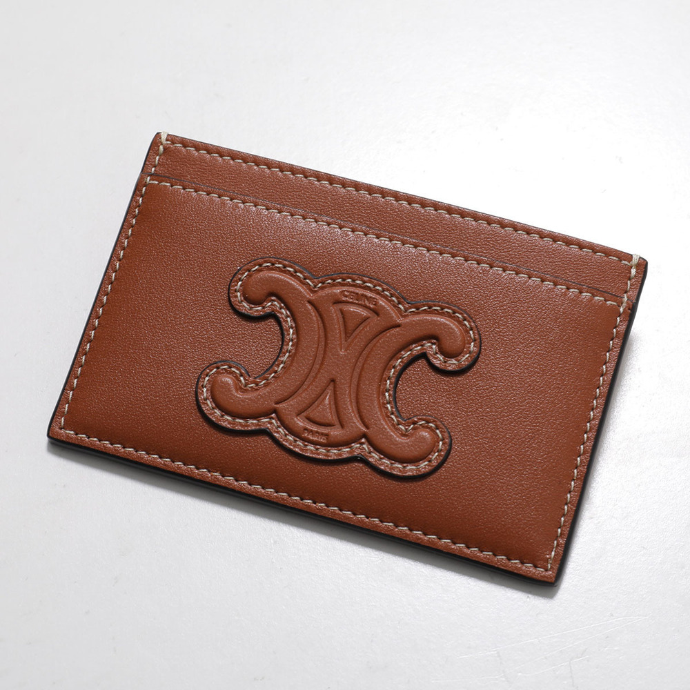 Celine Card Leather Case Triomphe Pass Wallet Tan